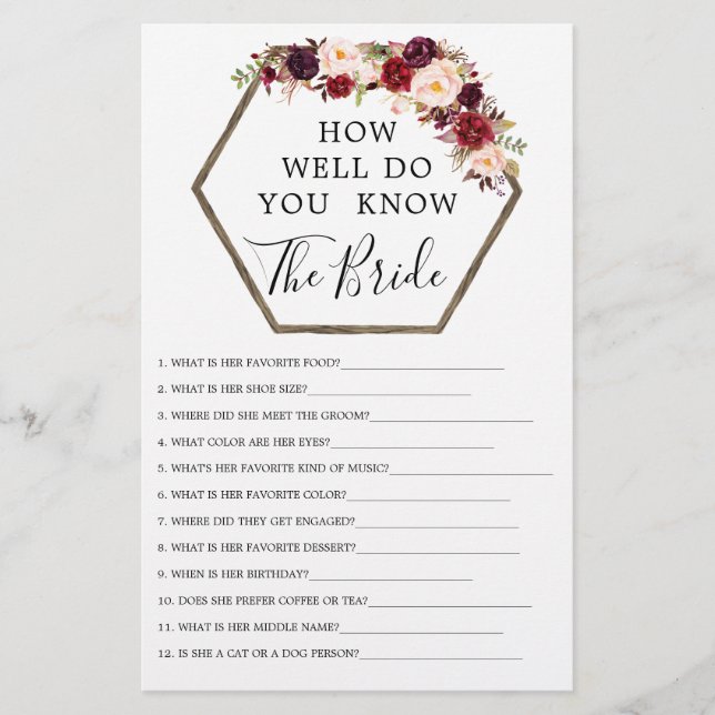 Boho Burgundy Dubbelsidiga Bröllopsfestspel (Framsida)