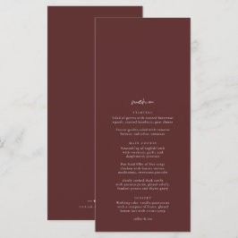 Boho Burgundy Elegant Minimalist Bröllop Menu Meny