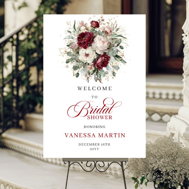 Boho Burgundy Eucalyptus Bröllopsdusch Välkommen Poster (Boho Burgundy Eucalyptus Bridal Shower Welcome)