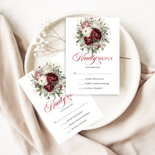 Boho Burgundy Eukalyptus Blommig Bröllop RSVP-kort OSA Kort