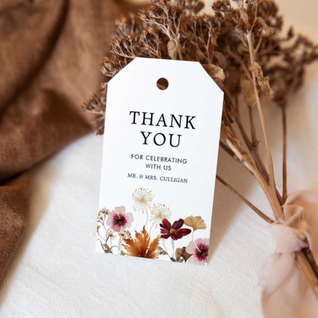 Boho Burgundy Fall Blommigt Bröllop Gift Märkre Presentetikett (Burgundy Fall Floral Wedding Thank you tags)