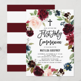 Boho Burgundy Fall Blommigt Wand First Commence Inbjudningar