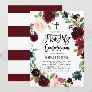 Boho Burgundy Fall Blommigt Wand First Commence Inbjudningar