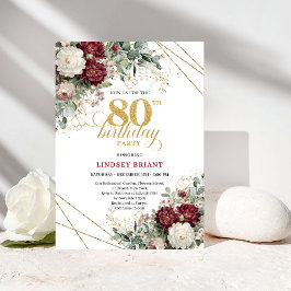 Boho Burgundy Floral 80th Birthday Invitation Inbjudningar