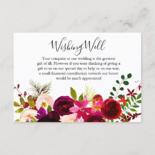 Boho Burgundy Flowers Vår bröllop Wishing well Tilläggskort