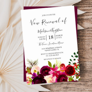 Boho Burgundy Flowers Vow Renewal-inbjudan Inbjudningar