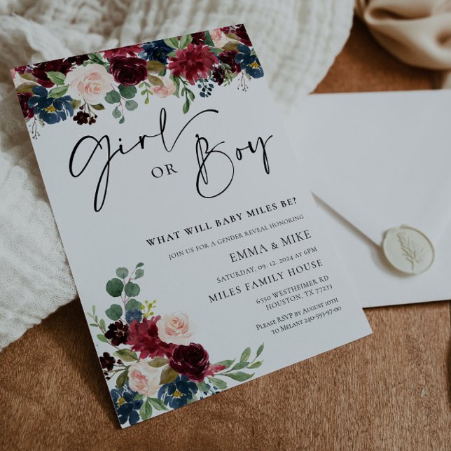 Boho Burgundy Girl eller Boy Gender Reveal-inbjuda Inbjudningar (Skapare uppladdad)