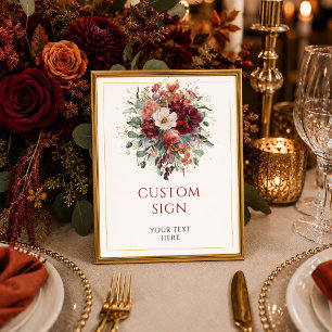 Boho Burgundy Guld Blommig Grönska anpassad 8x10 s Poster