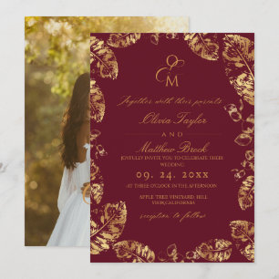 Boho Burgundy Löv Elegant Fall Wedding Inbjudningar