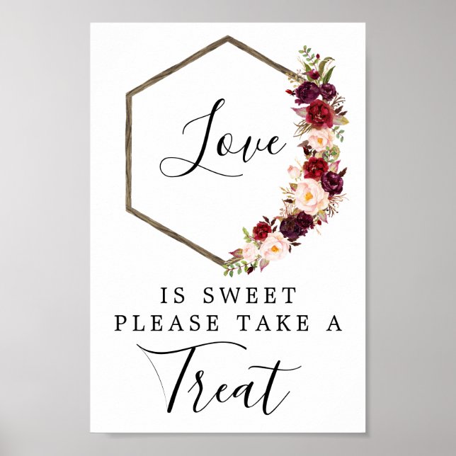 Boho Burgundy Love Is Sweet Förmånsskylt Poster (Framsidan)