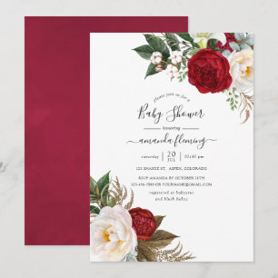 Boho Burgundy - Marsala Blommig Baby Shower Inbjudningar