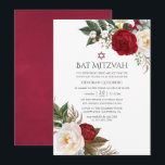 Boho Burgundy - Marsala Blommig Bar Mitzvah Inbjudningar<br><div class="desc">Trendig burgunder - marsala bohemisk akvarell pioner,  liljor och eukalyptus bar mitzvah-inbjudan anpassningsbar till ditt evenemang.</div>