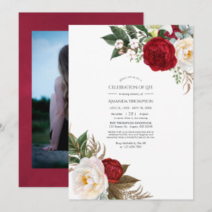 Boho Burgundy - Marsala Blommig Livs firande Inbjudningar