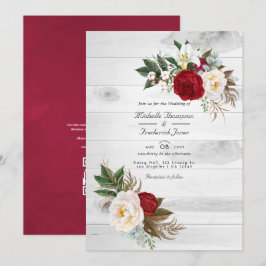 Boho Burgundy/Marsala Blommig QR-kod RSVP Bröllop Inbjudningar