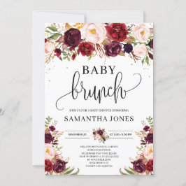 Boho burgundy marsala blommigt guld baby brunch inbjudningar