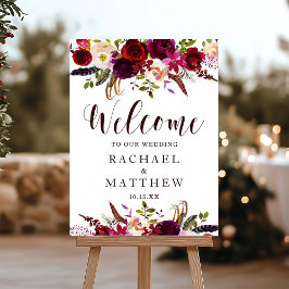 Boho Burgundy Marsala Blommigt Välkommen Bröllop-s Poster