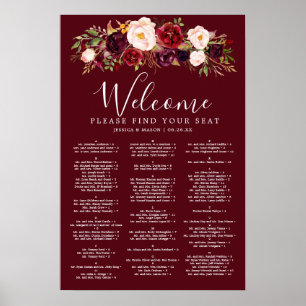 Boho Burgundy Marsala Bröllopsplatskort Poster