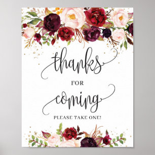 Boho burgundy marsala tack för att du kom hit poster