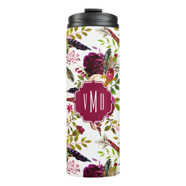Boho Burgundy Marsala Watercolor Blommigt monogram (Framsida)