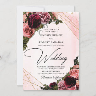 Boho burgundy mauve blommigt hörn inbjudningar