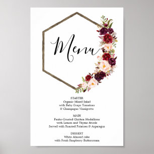 Boho Burgundy Menu eller Pub Menu Sign Poster