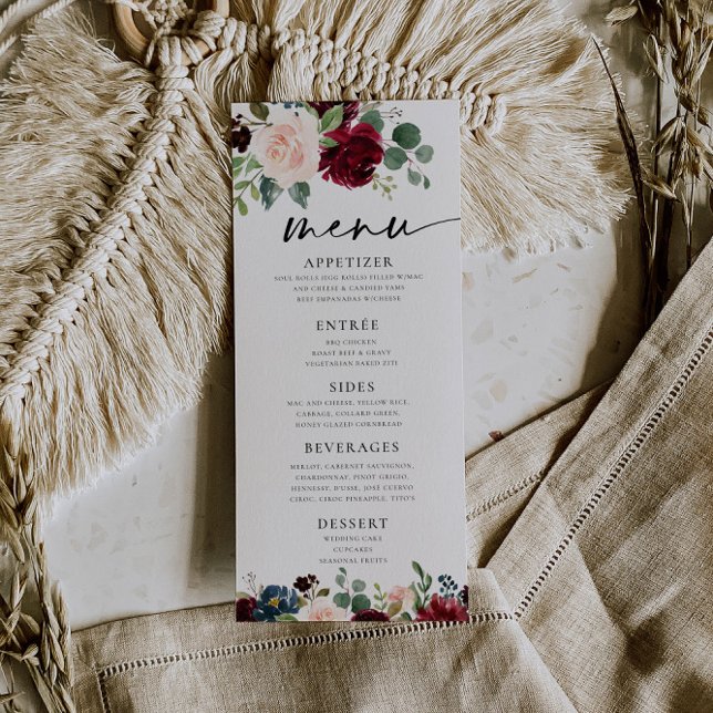 Boho Burgundy  Menu Meny (Skapare uppladdad)