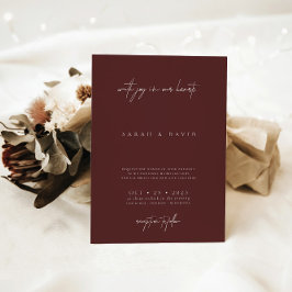 Boho Burgundy Modern minimalist Elegant bröllop Inbjudningar