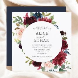 Boho Burgundy Navy Blåa blommor Elegant Inbjudningar