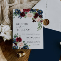 Boho Burgundy Navy Wedding bjudande