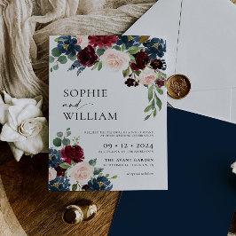 Boho Burgundy Navy Wedding bjudande Inbjudningar