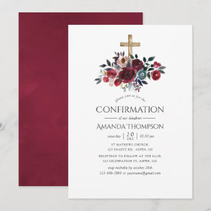 Boho Burgundy och Navy Blommigt Bekräftelse Inbjudningar