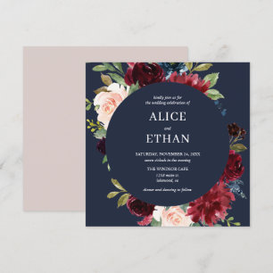 Boho Burgundy och Navy Blue Blommigt Call Inbjudningar