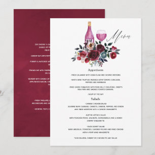 Boho Burgundy och Navy Möhippa Vin Tasting Meny