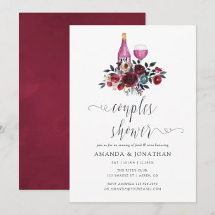 Boho Burgundy och Navy Par Shower Vin Tasting Inbjudningar