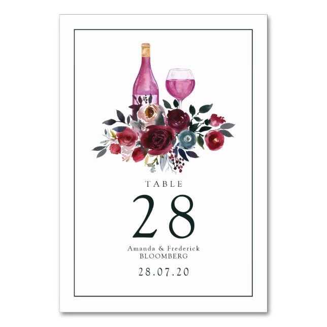 Boho Burgundy och Navy Vin Tasting Bordsnummer (Framsidan)