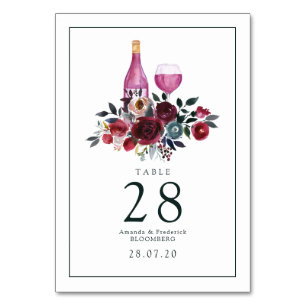 Boho Burgundy och Navy Vinprovning Bordsnummer