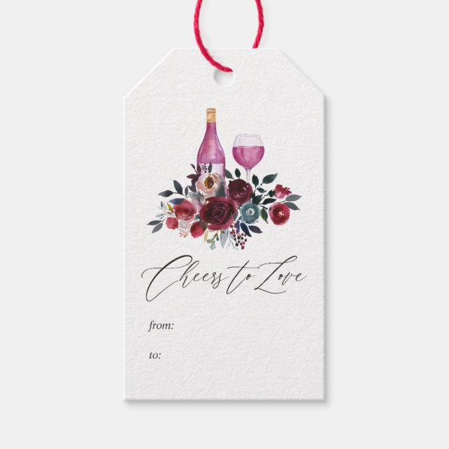 Boho Burgundy och Navy Vinprovning Bröllopsdusch Presentetikett (Framsidan)