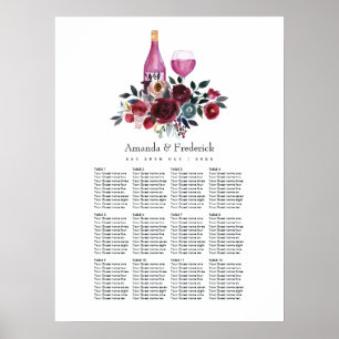 Boho Burgundy och Navy Vinprovning Platsplan Poster