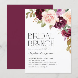 Boho Burgundy och Peach Flowers Fall Möhippa Brunc Inbjudningar