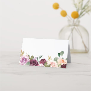 Boho Burgundy och Peach Flowers Fall Wedding Placeringskort