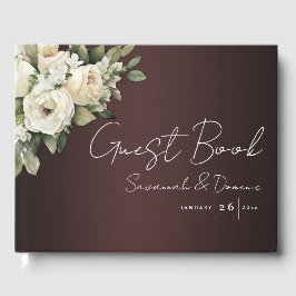 Boho Burgundy och Vit ros Bouquet Bröllop Gästböcker