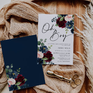 Boho Burgundy Oh Boy Baby Shower-inbjudan Inbjudningar