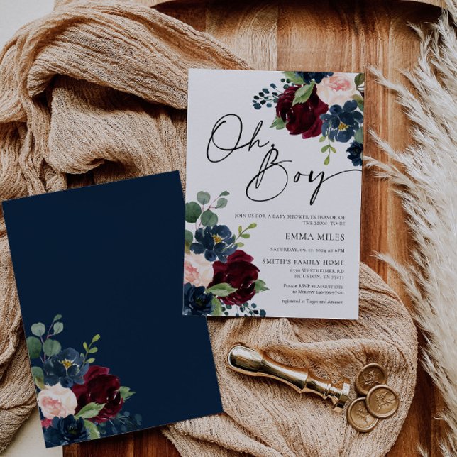 Boho Burgundy Oh Boy Baby Shower-inbjudan Inbjudningar (Skapare uppladdad)
