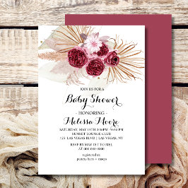 Boho Burgundy Pampas Grass Baby Shower Inbjudningar