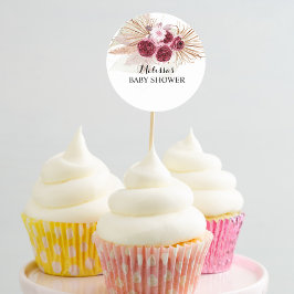 Boho Burgundy Pampas Grass cupcakes toppar Runt Klistermärke