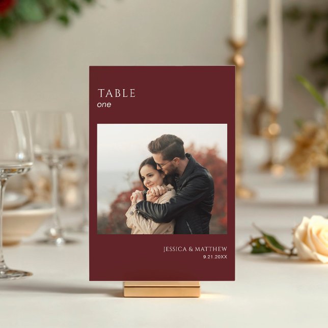 Boho Burgundy Photo Wedding Bordsnummer (Skapare uppladdad)