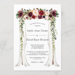 Boho Burgundy Red Rosa Blommigt Canopy Bröllop Inbjudningar