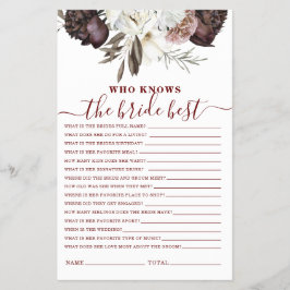 Boho Burgundy Ro fall Möhippa Game Flygblad