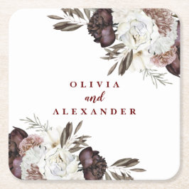 Boho Burgundy Ro faller blommigt bröllop Napkins Underlägg Papper Kvadrat