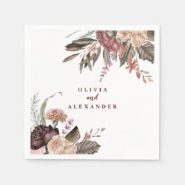 Boho Burgundy Ro faller blommigt bröllop Pappersservett